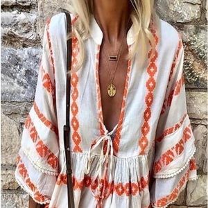 CLEMSON top ORANGE WHITE boho Nwt small blouse shirt women summer women’s